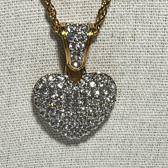 Swarovski Gold-Tone Necklace With Pave Crystal Heart Pendant & Chain - Picture 1 of 7